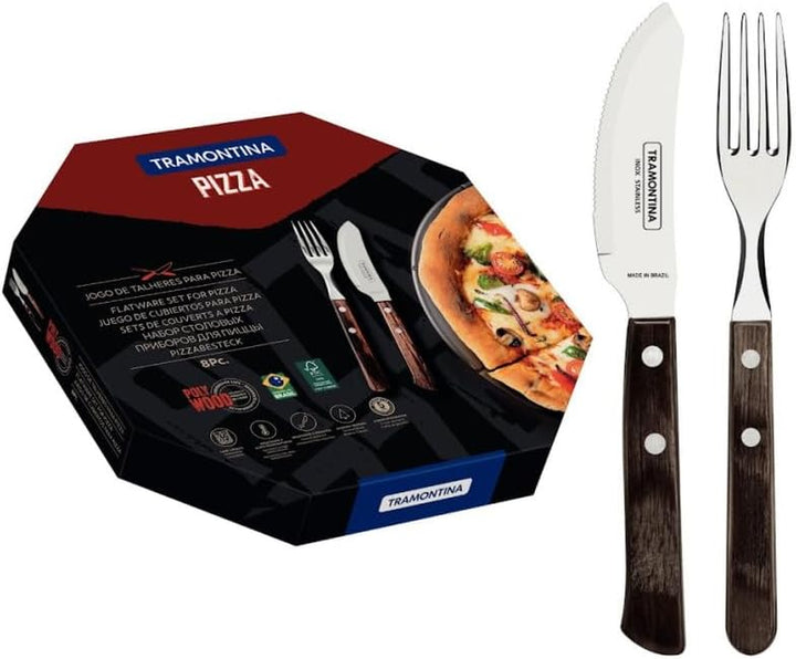 Tramontina PIZZA Besteck, 8-Tlg Set, Für 4 Personen, Rostfreier Edelstahl, Fsc-Zertifizierte Holzgriffe, Spülmaschinenfest