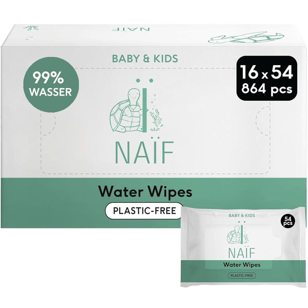 Naïf Plastikfreie Feuchttücher 864 Stück (16Er X 54 Feuchttuch) - Pflege Für Babypo, Körper Und Gesicht - 99% Aus Wasser - 0% Parfüm Und Alkohol - Nachhaltige Feuchttücherbox Eukalyptus Sensitiv