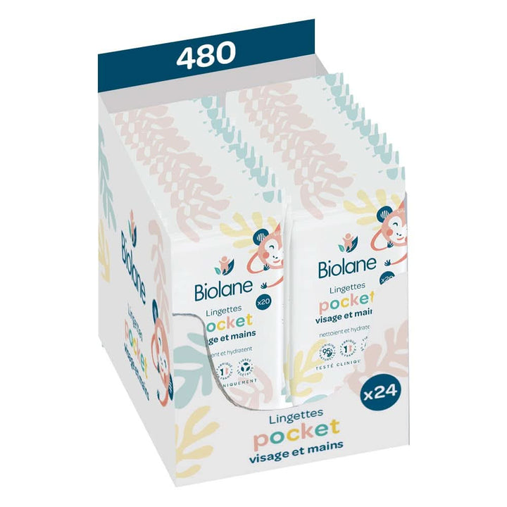 BIOLANE - Babytücher Für Gesicht Und Hände – 6 Packungen – 384 Tücher (6 X 64 Cm) – Reinigt Und Schützt – Toilette – Hyppoallergen – Für Empfindliche Haut – 97% Natürliche Inhaltsstoffe – Hergestellt