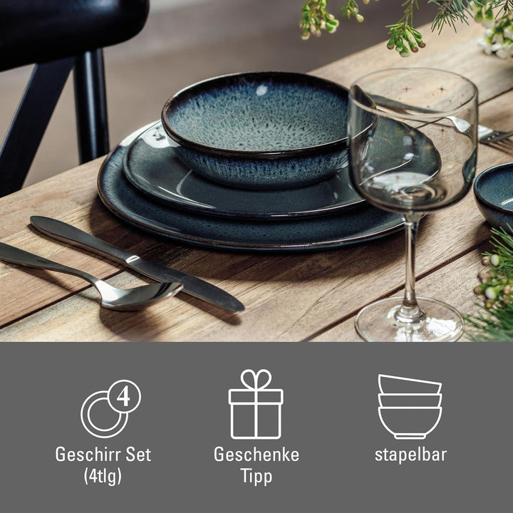 Like. by Villeroy & Boch - Lave Gris Geschirr Set Aus Steingut, 4Tlg., Pottery Look, Tafelservice Für 2 Personen, Grau