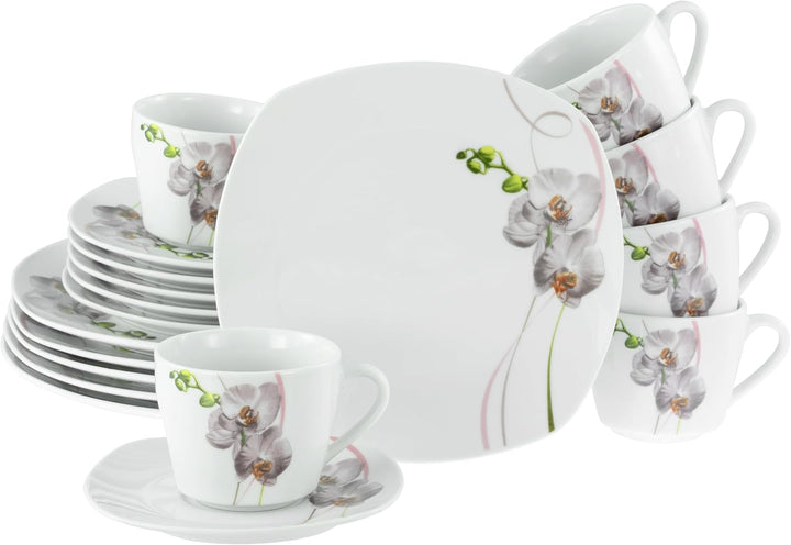 Creatable, 22536, Serie Square Orchidee, 62-Teiliges Geschirrset Für 6 Personen, Kombiservice Aus Porzellan, Spülmaschinen- Und Mikrowellengeeignet, Qualitätsproduktion