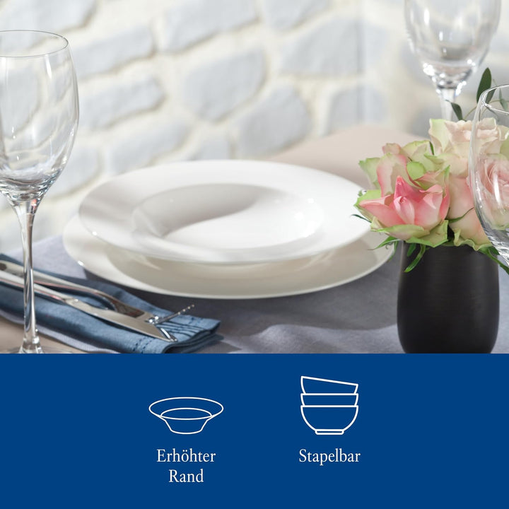 Vivo by Villeroy & Boch Basic White Tafelservice 12 Teilig Weiß, Teller Set, Weißes Geschirr, Geschirrset 6 Personen, Essservice, Speiseteller, Suppenteller, Spülmaschinenfest, Premium Porzellan