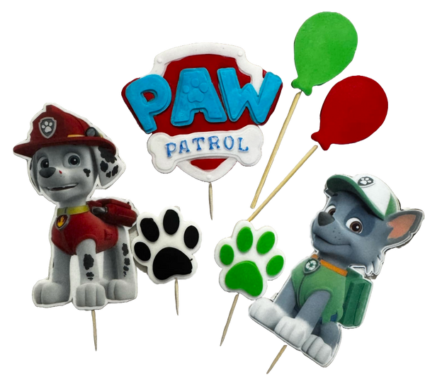 Set mit 7 essbaren Zuckerpastendekorationen, Paw Patrol