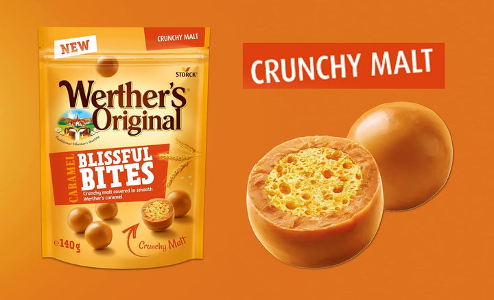 Werther’S Original Blissful Caramel Bites Crunchy – Knusprig-Luftige Kugeln Mit Malz Umhüllt Von Sanft-Cremigem Werther’S Karamell – 1 X 140G