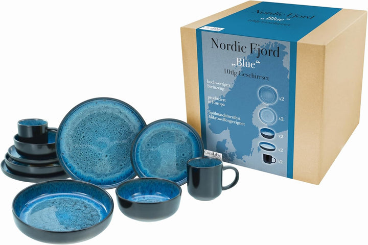 Creatable, 20166, Serie Nordic Fjord Green, 16-Teiliges Geschirrset Für 4 Personen, Kombiservice Aus Steinzeug, Spülmaschinen- Und Mikrowellengeeignet, Qualitätsproduktion