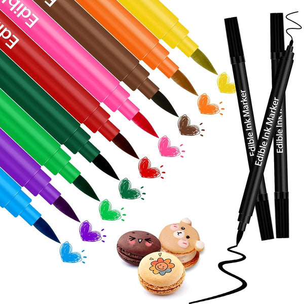 12 Stück Lebensmittelfarbe Stift, Lebensmittel Stifte Backen Lebensmittelfarbe Stifte Essbarer Markierungen Mit Feiner Und Dicker Spitze Für Kuchen,Macaron,Ostereier (10 Farben)