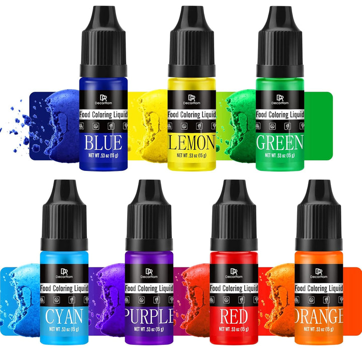 Lebensmittelfarbe - 7X15Ml Regenbogen Farben Flüssige Lebensmittel Farben Für Kuchen Dekoration, Backen, Kekse, Macaron - Zuckerfrei Glutenfrei Food Coloring Für Getränken, Slime, Osterei