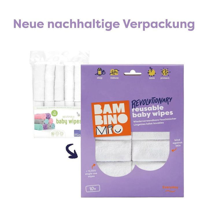 Bambino Mio, Wiederverwendbare Baby-Feuchttücher - Basic - Umweltfreundlich, Frei Von Chemikalien, Doppelseitig, Waschbar, 10Er-Packung, Cloud - Verpackung Kann Variieren