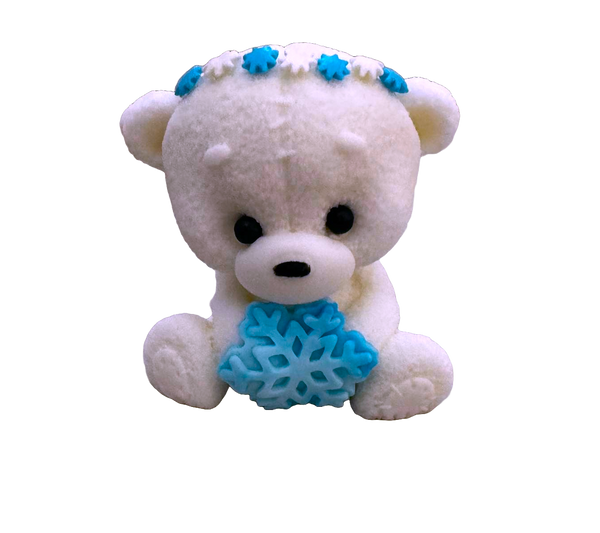 Essbare Zuckerpastendekoration, Teddybär mit blauer Schneeflocke