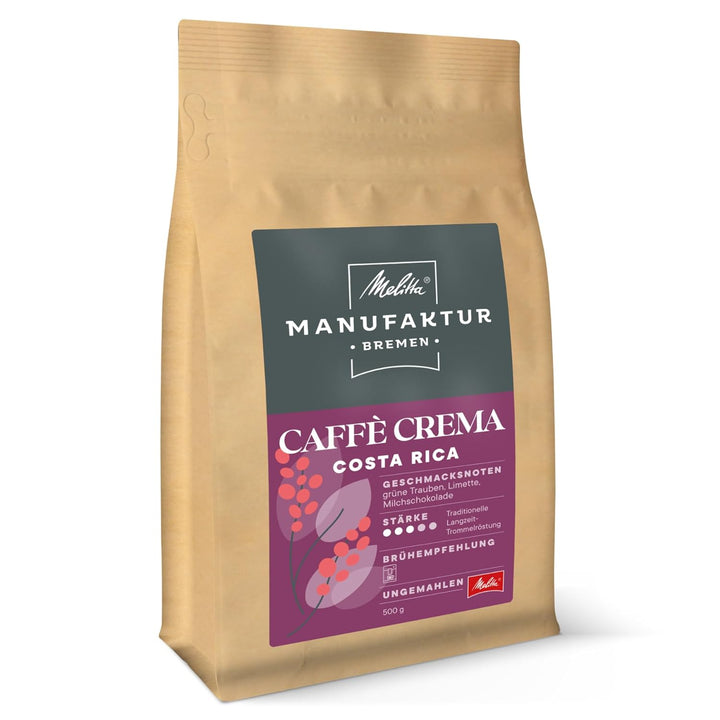 Melitta Manufaktur-Kaffee Caffè Crema Spezialitäten-Kaffee, 500G, Kaffee-Bohnen, Ungemahlen, Single-Origin-Farm-Kaffee Aus Costa Rica, Geröstet in Deutschland, Stärke 3