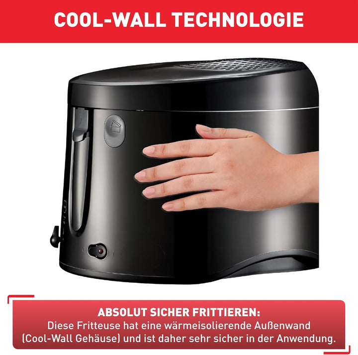 Tefal Maxi Fry Fritteuse, Cool Wall Technologie, Bis Zu 1,2 Kg Fassungsvermögen, Einklappbarer Griff, Kompakte Größe, Regelbares Thermostat Von 150°C Bis 190°C, Schwarz, FF1078