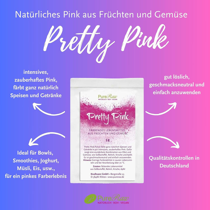 Pretty Pink Natürliche Lebensmittelfarbe Pulver Rosa (Roh Vegan) Pastell Rose Bis Intensiv Rosa-Rot - Essbare Farbe Für Lebensmittel Aus Früchten Und Gemüse - Natural Food Coloring | Pureraw 5G