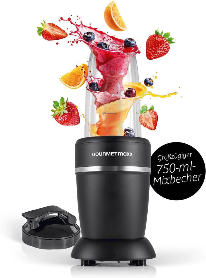 Gourmetmaxx Mr. Magic Mixer | Smoothie Maker Mit Xxl-Zubehörpaket | Standmixer 18-Tlg. | Blender Mit Auslaufsicheren Frischhaltedeckeln | Food Processor Für Shakes, Smoothies Etc.