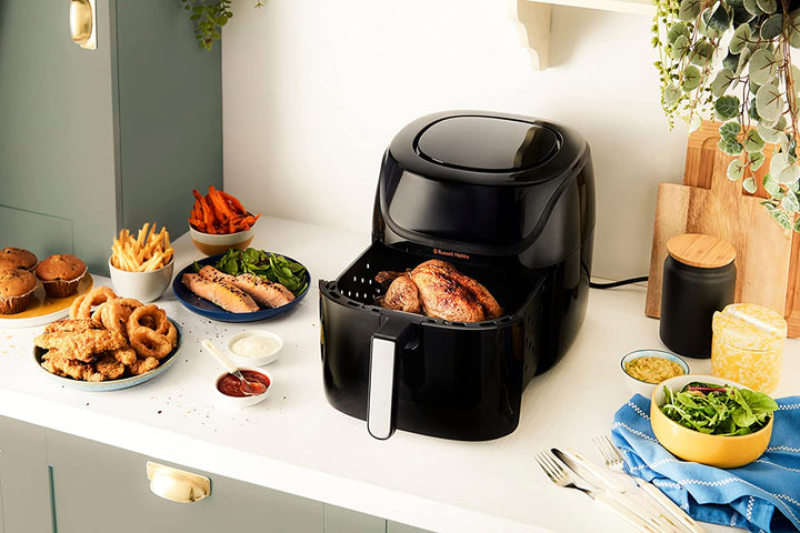 Russell Hobbs Heißluftfritteuse XXL 8L Rapid Airfryer [Kompaktes Gehäuse,7 Kochfunktionen,10 Programme] Satisfry (Spülmaschinenfest, Max 220°C, Fritteuse Ohne Öl, Grillen, Backen, Braten) 27170-56