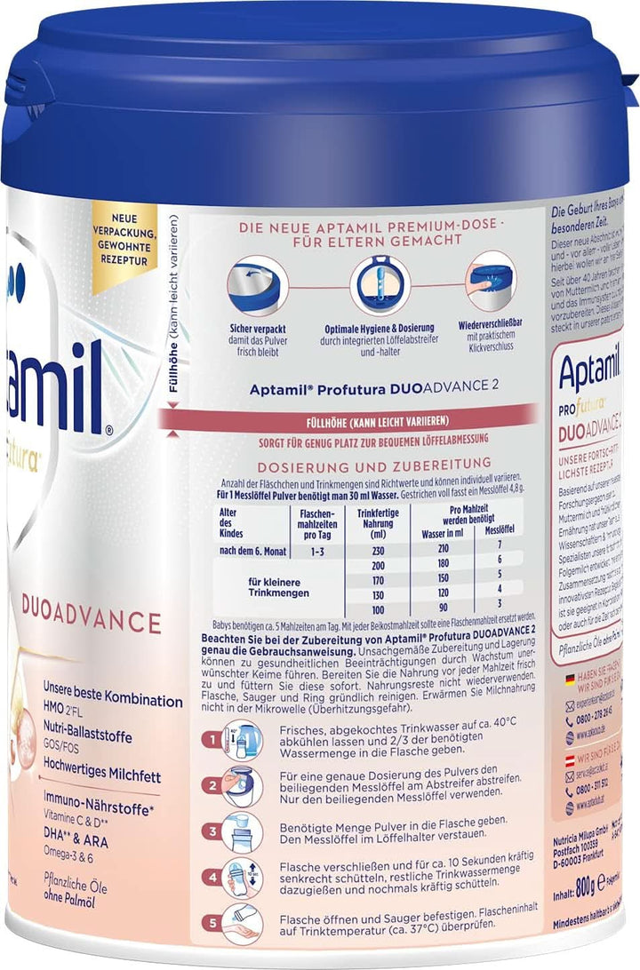 Aptamil Profutura DUOADVANCE 2 – Folgemilch – Baby-Milchpulver – Nach Dem 6. Monat – Mit Pflanzlichen Ölen Und Ohne Palmöl – 1 X 800 G