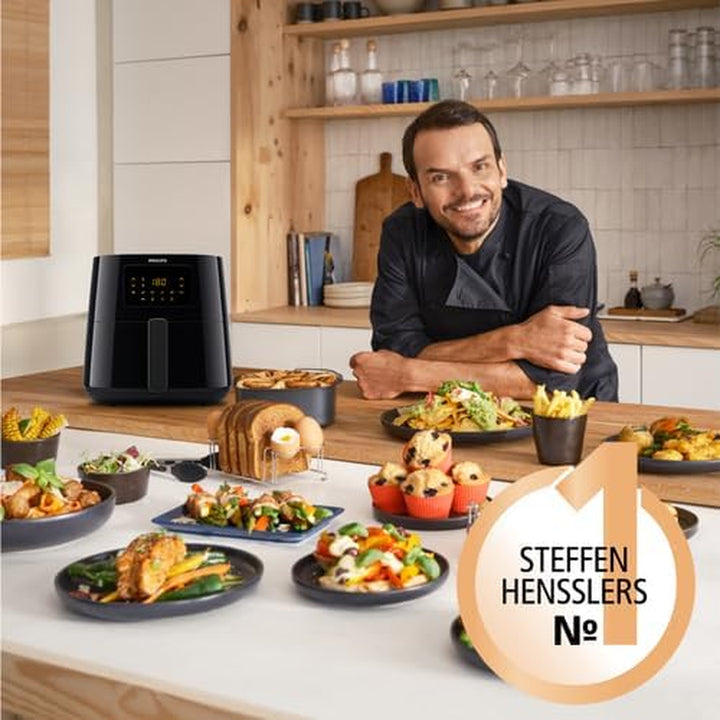 Philips 3000Er Airfryer XL - Rapid Air Technologie, Frittieren Mit Bis Zu 90% Weniger Fett, 1,2 Kg Fassungsvermögen, 6,2 L Größe, Touchscreen, Schwarz (HD9270/90)