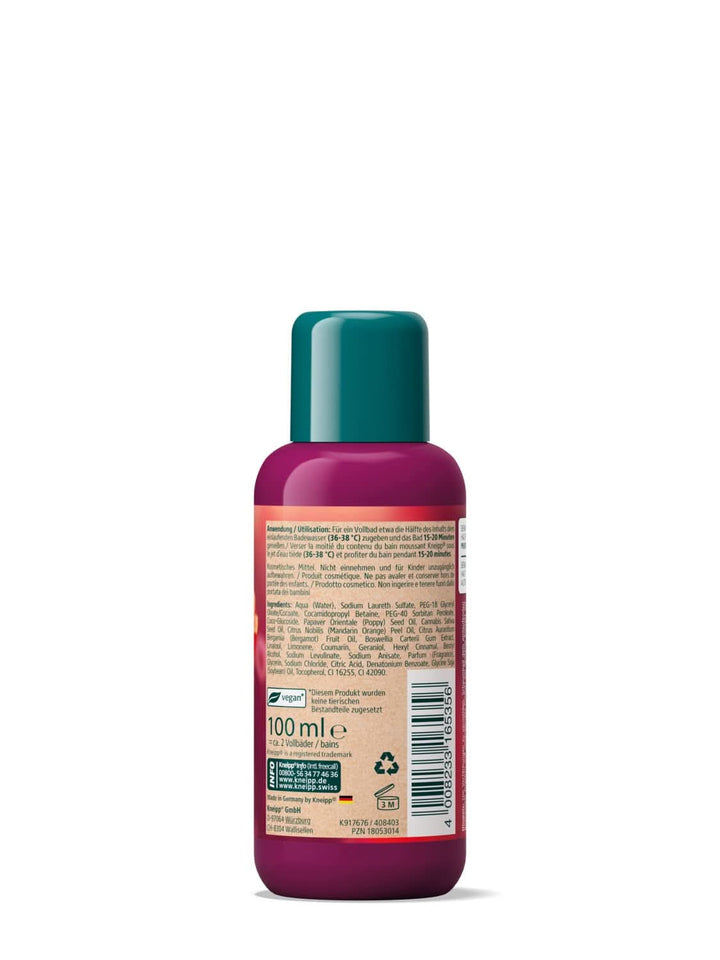 Kneipp Aroma, aditiv de baie cu uleiuri naturale din mac roșu și cânepă, pentru o senzație de piele moale și netedă, 100 ml