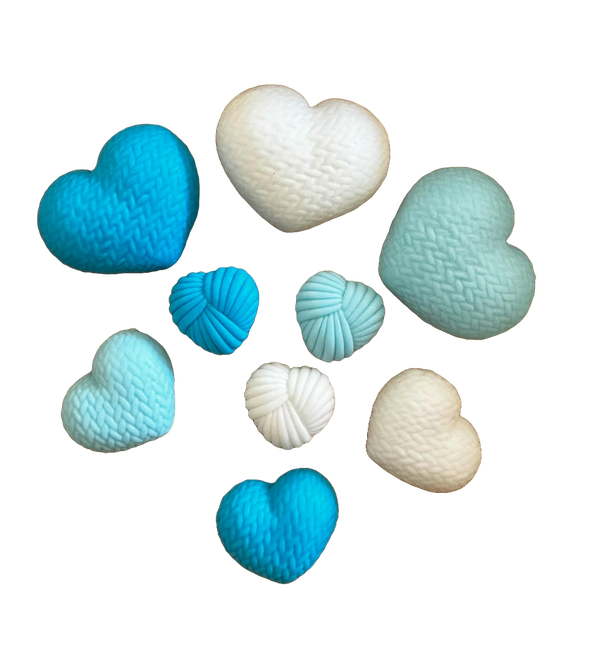 Set 9 edible decorations of sugar, crocheted hearts