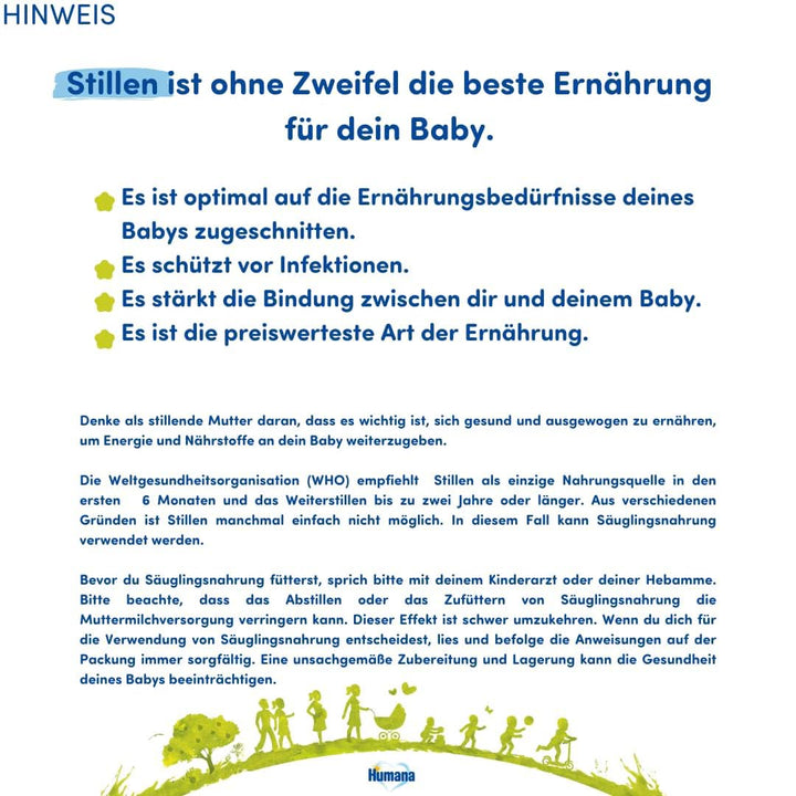 Humana Anfangsmilch Pre, Von Geburt An, Milchpulver Für Säuglingsmilch, Zusätzlich Zur Muttermilch Oder Als Alleinige Pre Nahrung, Babynahrung Mit DHA Und Nur Laktose, 750 G