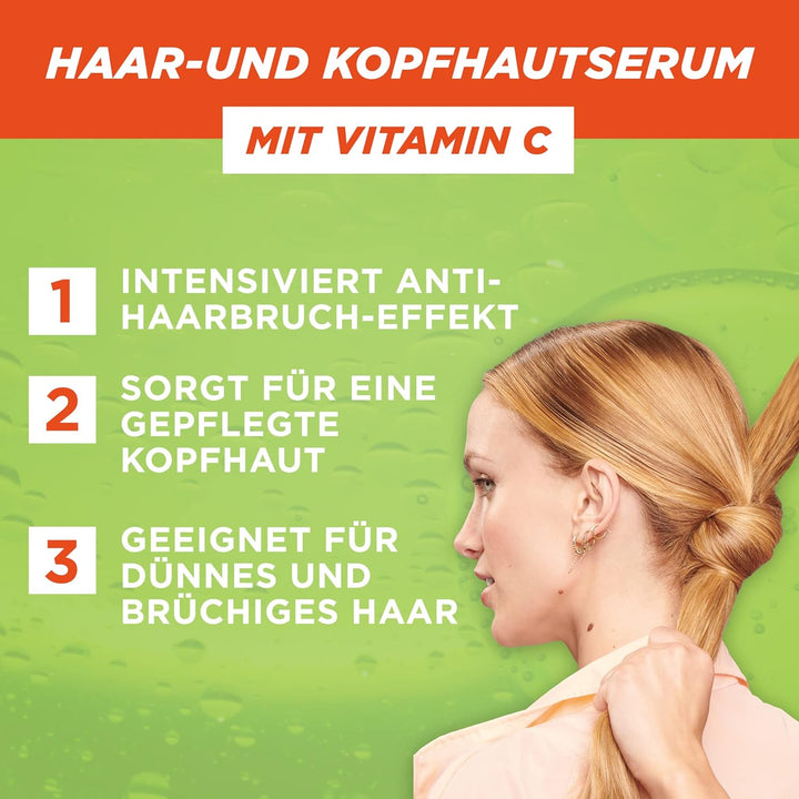 Garnier Kräftigendes Serum Für Dünnes Haar Und Die Kopfhaut, Effektiv Gegen Haarverlust, Mit Vitamin C Und Blutorange, Fructis Vitamine & Kraft, 2 X 125 Ml