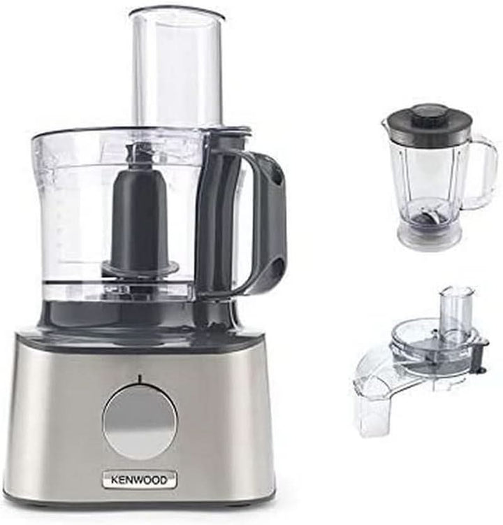 Kenwood Multipro Compact+ FDM315SS Kompakt-Küchenmaschine, 2,1 Liter, Integrierte Waage, Edelstahl Messer, 4 Arbeitsscheiben Und 5 Weitere Zubehör-Teile, Metallgehäuse, 800 Watt, Silber