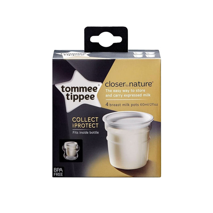 Tommee Tippee Closer to Nature Breast Milk Storage Pots with Lids, 60Ml, Suitable for Fridge and Freezer, Pack of 4