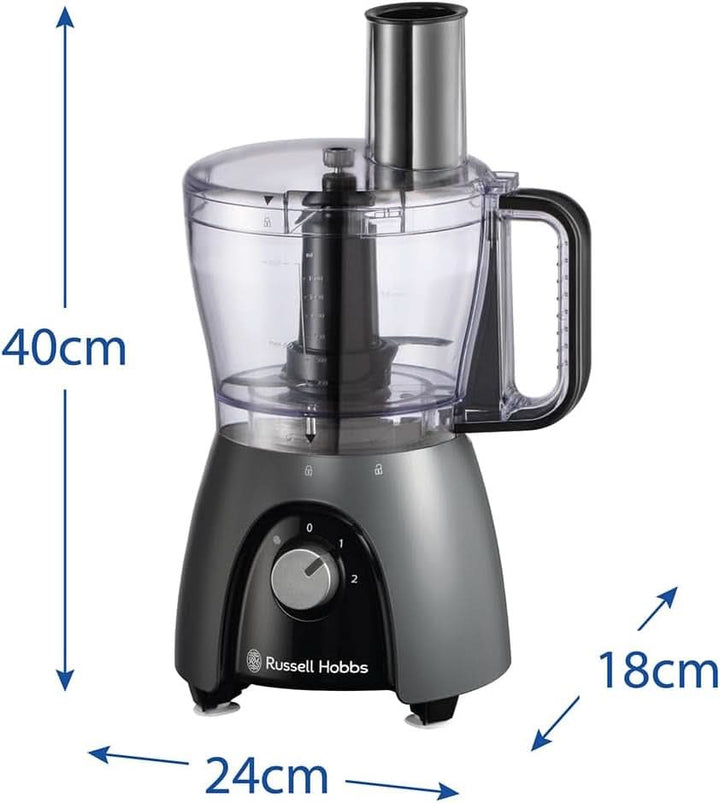 Russell Hobbs Küchenmaschine [Mixer/Gemüseschneider/Standmixer/Zerkleinerer/Blender] Food Processor (Kneten, Rühren & Schneiden Etc., Spülmaschinenfest, 900W Hochstleistung) Matte Charcoal 27111-56