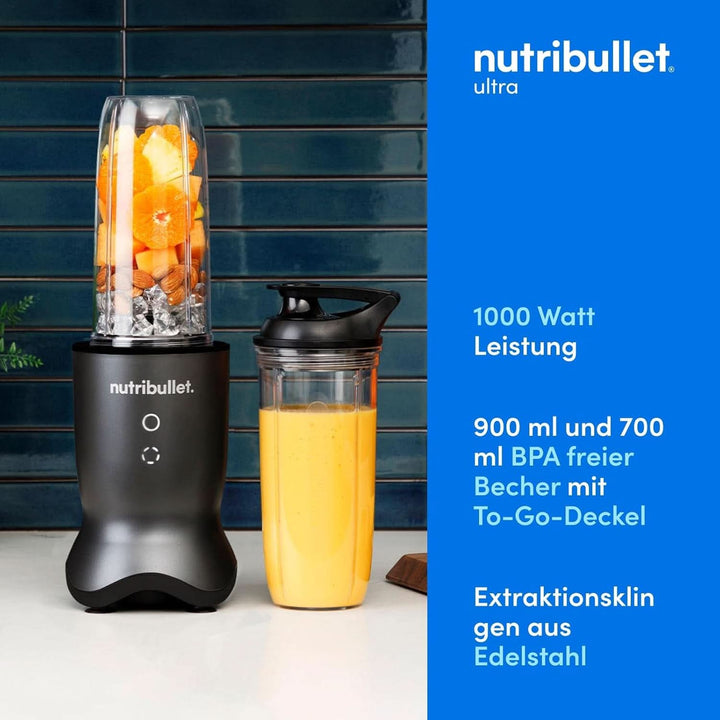 Nutribullet Personal Blender, Der Leistungsstärkste Mixer Für Eine Portion, 1000 Watt Und Leiser Motor, 900 Ml Becher Aus Tritan Renew, Leuchtende Touch Bedienknöpfe, Dunkel Grau