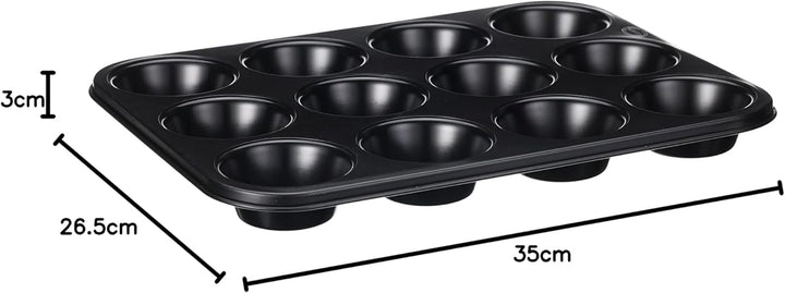 Wenco Muffinform 12Er Antihaft Backblech, Spülmaschinengeeignet, Karbonstahl – Muffinblech Für 12 Muffin – Hitzebeständig Bis 220°C, Schwarz