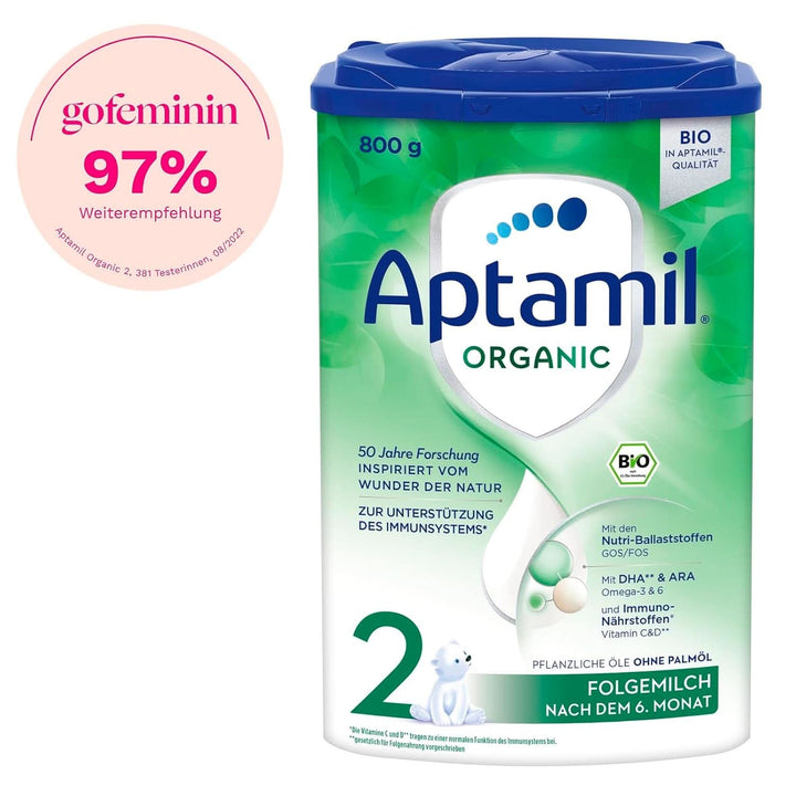 Aptamil Organic 2 - Lapte praf organic de continuare după luna a 6-a, cu Omega 3, 800 grame