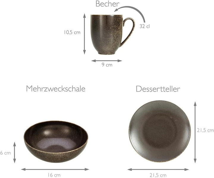 Creatable, 22408, Serie RUSTY, 20-Teiliges Geschirrset, Kombiservice Aus Porzellan, Spülmaschinen- Und Mikrowellengeeignet, Qualitätsproduktion