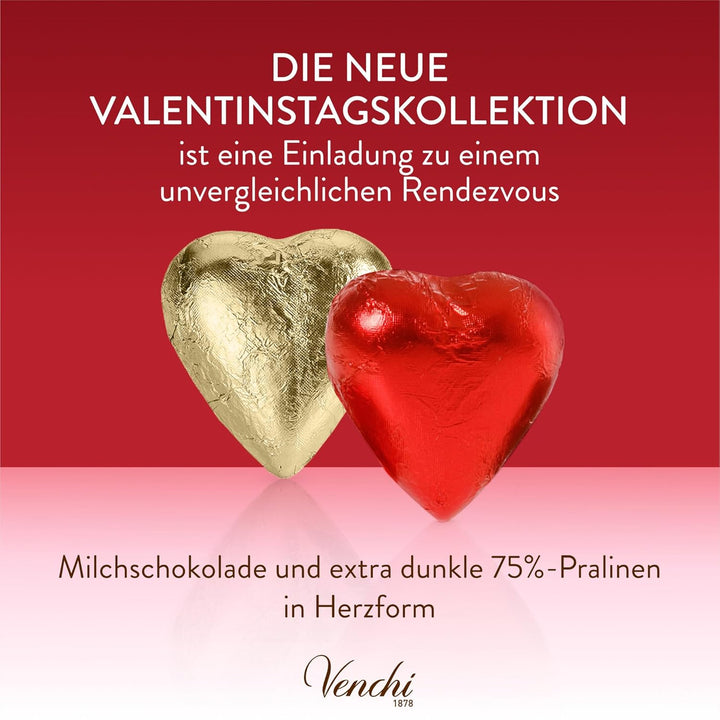 Venchi - Herzförmige Dose Mit 6 Valentines Pralinen, Geschmacksrichtungen Milch Und Veganer Extra Zartbitterschokolade 75%, Glutenfrei, Valentinstagskollektion, 48 G, Geschenkidee