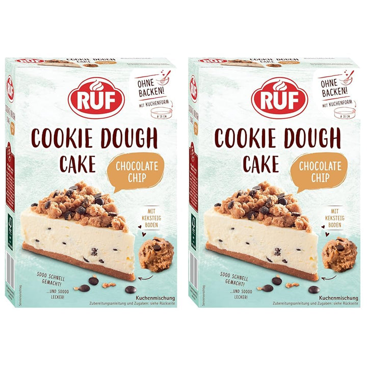 RUF Cookie Dough Cake Ohne Backen, Tortenboden Aus Keksteig Mit Frischkäse-Creme Und Schokoladenstückchen, Inkl. Kuchenform, 1X325G