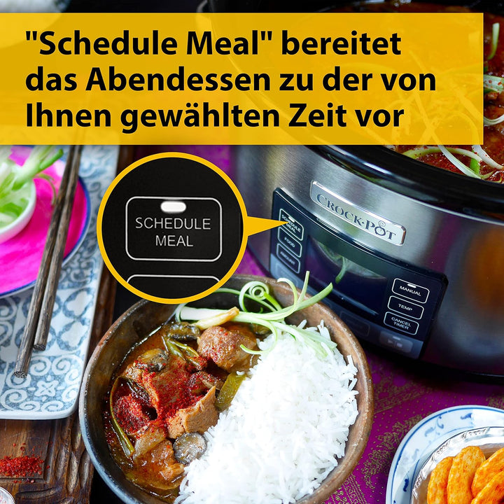 Crock-Pot Timeselect Digitaler Schongarer | Mit Programmierbarem Timer Und Digitaler Anzeige | 5,6 L Fassungsvermögen (Für 7 Personen Und Mehr) | Warmhaltefunktion | Edelstahl [CSC066X]