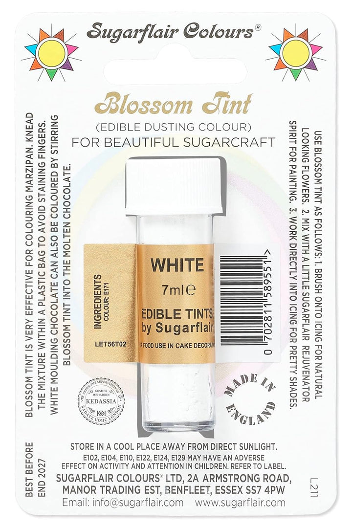 Sugarflair Blossom Tint Dusting Lebensmittelfarbe Pulver White - Lebensmittel Farbe Pulver Zur Dekorationen Farbzuckerpaste, Fondant, Zuckerguss, Schokolade, Buttercreme, Macarons - 7Ml