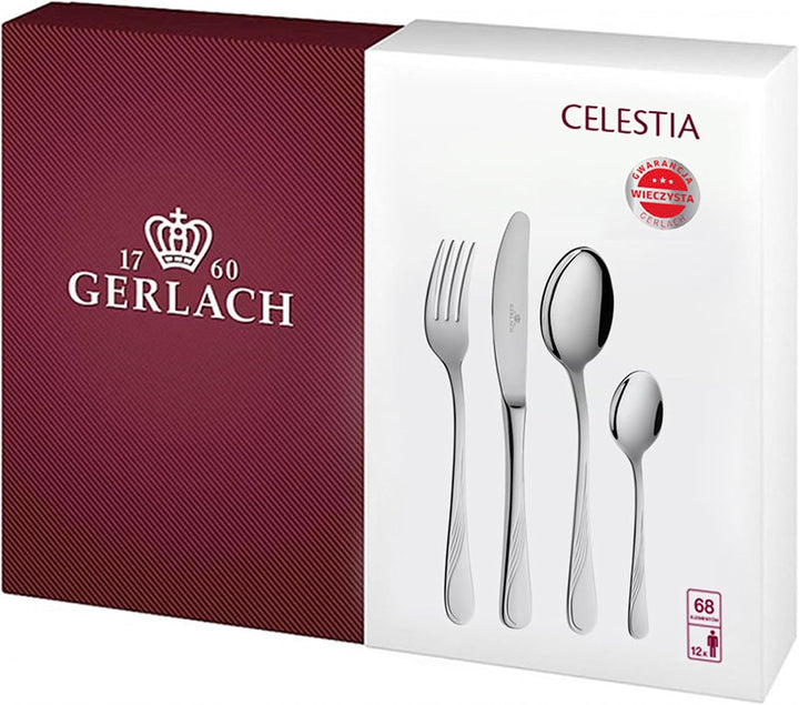 Gerlach Celestia Besteck-Set Für 6 Personen Spülmaschinenfest Essbesteck Edelstahl Tafelbesteck Messer Gabel Löffel Teelöffel Kuchengabel Soßenlöffel Kuchenspachtel Gläzend Rostfrei 24 Stk