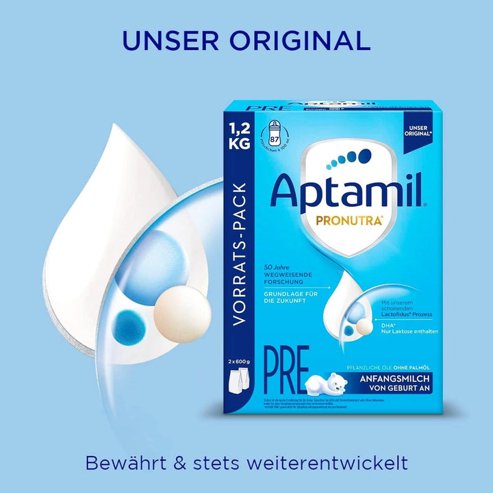 Aptamil Pronutra Anfangsnahrung Pre, Von Geburt An, Ohne Palmöl, Mit Schonendem Lactofidus Prozess, Vorratspack 1,2Kg