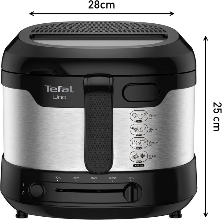 Tefal Uno M Fritteuse FF215D | 1470 Watt | Kapazität: 1 Kg | Einstellbares Thermostat | Sichtfenster | Abtropfposition | Edelstahl/Schwarz, Medium