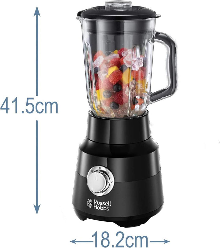 Russell Hobbs Standmixer [1,5L Glasbehälter] Matt Schwarz (Starker 0.9PS Motor, Impuls-/Ice-Crush-Funktion, Edelstahlmesser, Bpa-Frei Mixer, Elektrischer Zerkleinerer, Smoothie-Maker) 24722-56