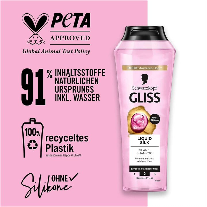 Gliss Shampoo Liquid Silk (250 ml), pentru părul fragil și tern