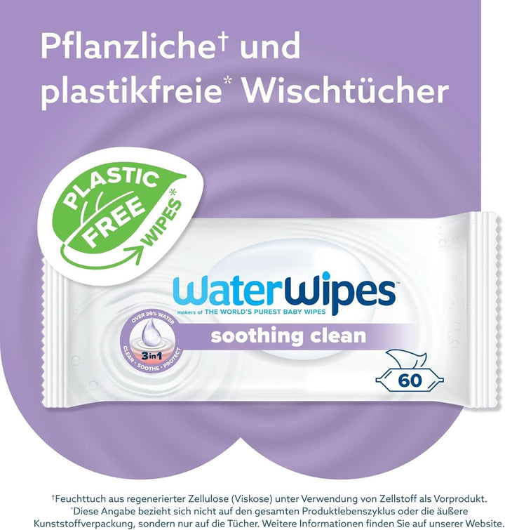 Waterwipes Lindernde Säuberndebabytücher, 360 Tücher (6 Packungen), Mit 99% Wasser & Botanischen Extrakten, Feuchttücher Für Gesicht & Körper