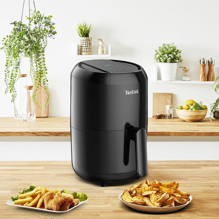 Tefal EY3018 Easy Fry Compact Heißluftfritteuse|1,6L|6 Kochprogramme|Digitales Display|Timer|Gesund Ohne Fett/Öl|Knusprige Pommes|Hot Air Fryer Für 1-2 Personen|1400W|25X25X35Cm,Schwarz