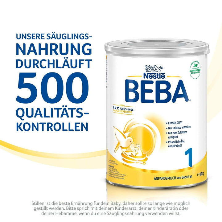 BEBA 1 Anfangsmilch Von Geburt An, Babynahrung Mit DHA, Nur Laktose, Ohne Palmöl, 3Er Pack (3 X 800G)