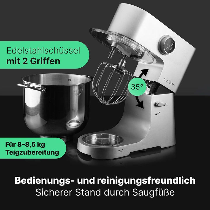 Proficook® Küchenmaschine Mit XXL 12L Schüssel | Knetmaschine Mit 2500W Longlife-Profi-Motor | Metallgetriebe Und Led-Display | Food Processor Für Bis Zu 8,5 Kg Teig |13 Geschwindigkeiten | PC KM 1254