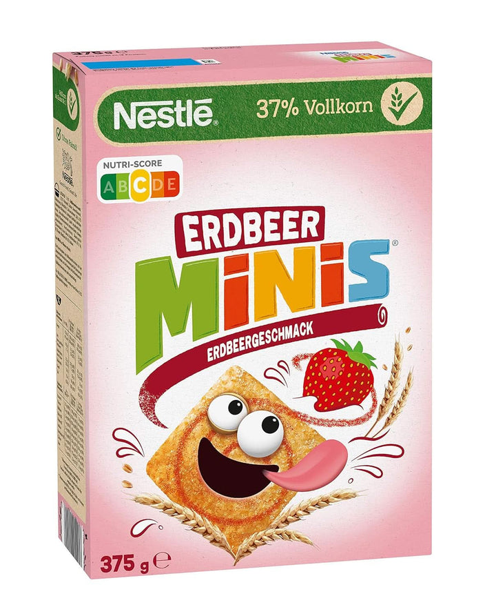 NESTLE Strawberry Minis, cereale cu aromă de căpșuni și făină integrală, set 7 x 375 grame