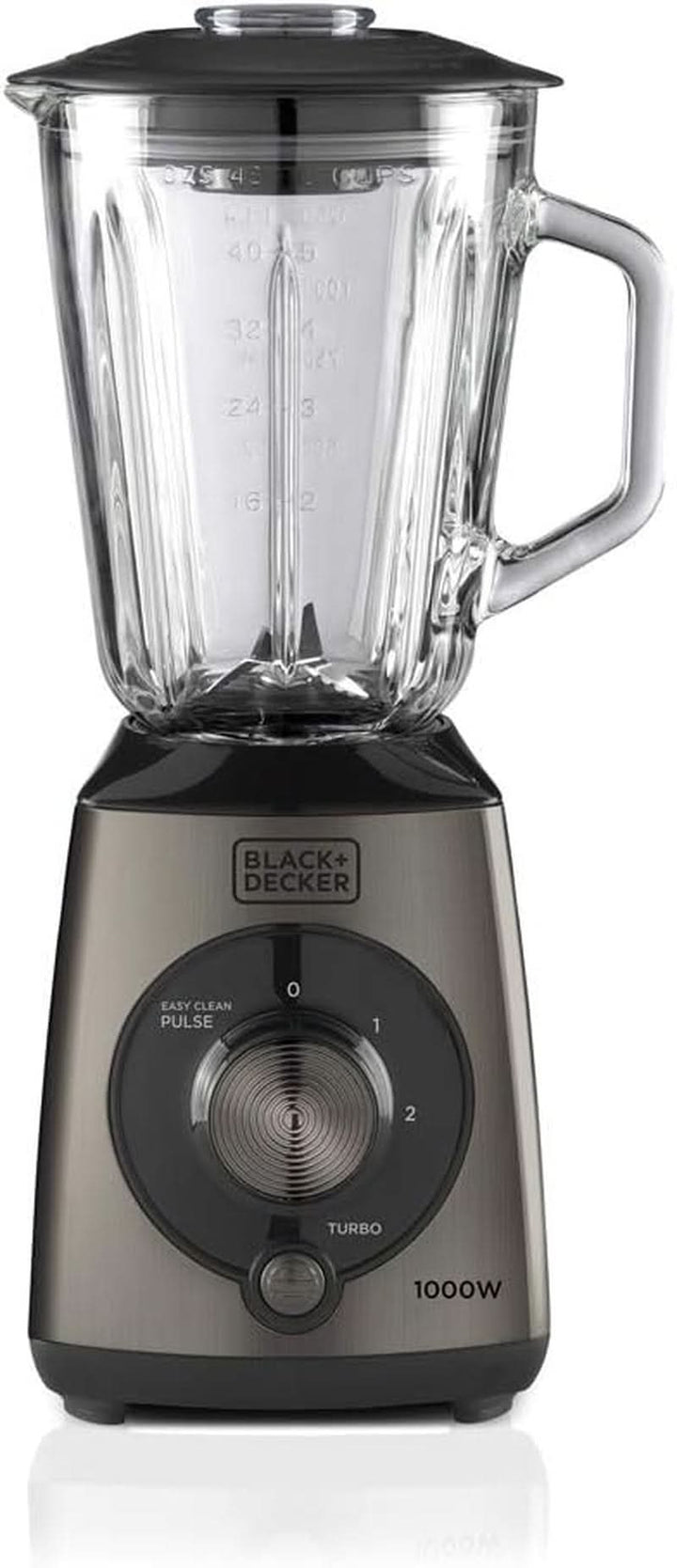 BLACK+DECKER Standmixer | 500W | 2 Geschwindigkeiten | Pulse-Funktion | Glaskrug | 1,5L | Edelstahlmesser Mit 4 Klingen | Herausnehmbar Und Leicht Zu Reinigen | Weiß Und Grau