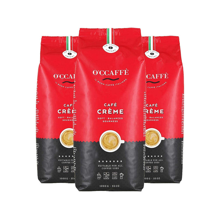 O'CCAFFÈ – Café Crème | 3 X 1 Kg Ganze Kaffeebohnen | Säurearmer, Aromatischer Kaffee Crema | Extra Langsame Trommelröstung Aus Italienischem Familienbetrieb