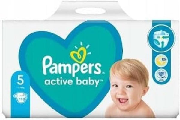 Pampers Windeln Größe 5 (11-16Kg), Active Baby Windeln, 110 Stück, Durchlaufschutz Ganztägig