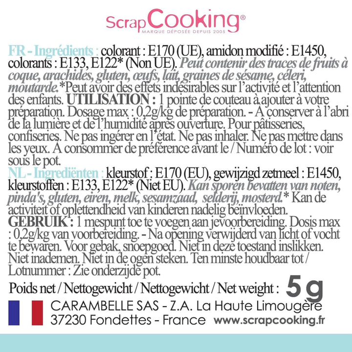 Scrapcooking, colorant alimentar pudră, albastru pastel, 5 grame