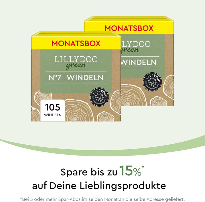 LILLYDOO Green Umweltschonende Windeln, Größe 7 (15+ Kg), Monatsbox (105 Windeln)